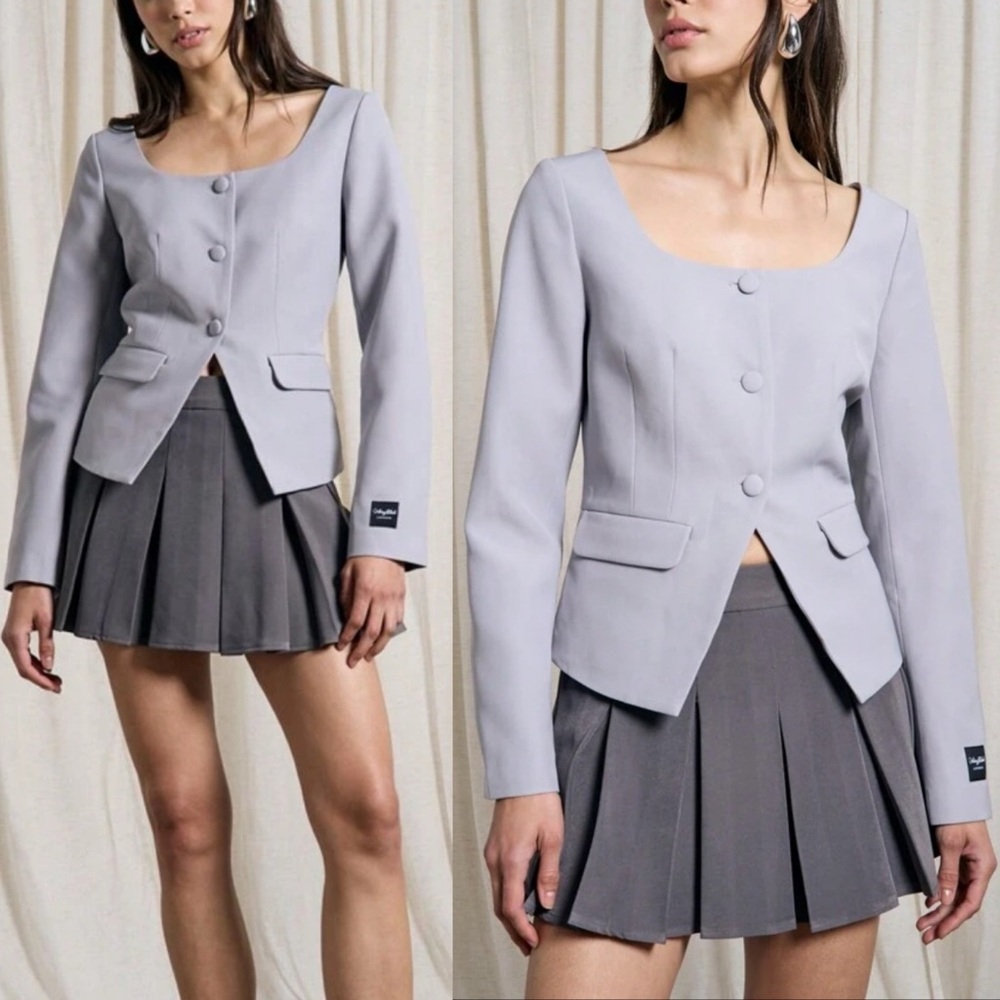 Women's Gray Square-neck Blazer Jacket